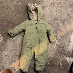 Cat & Jack Olive Green Quilted Infant Footie Snowsuit